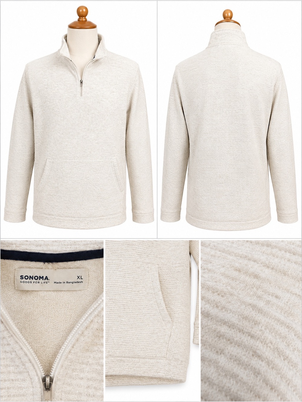 Sonoma Men's Cream Half-Zip Textured Pullover